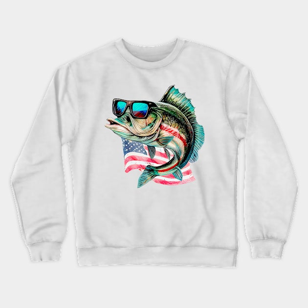 Cool American Bass Fish #6 Crewneck Sweatshirt by Chromatic Fusion Studio